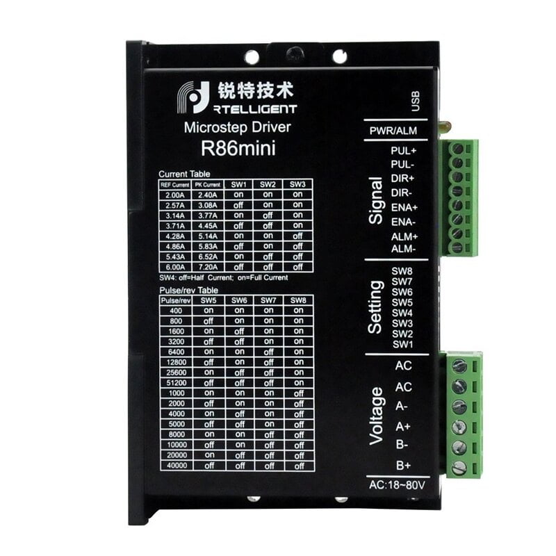 Rtelligent R86 Mini Stepper Driver 18-80 Vdc Rtelligent R86 Mini Stepper Driver 18-80 Vdc